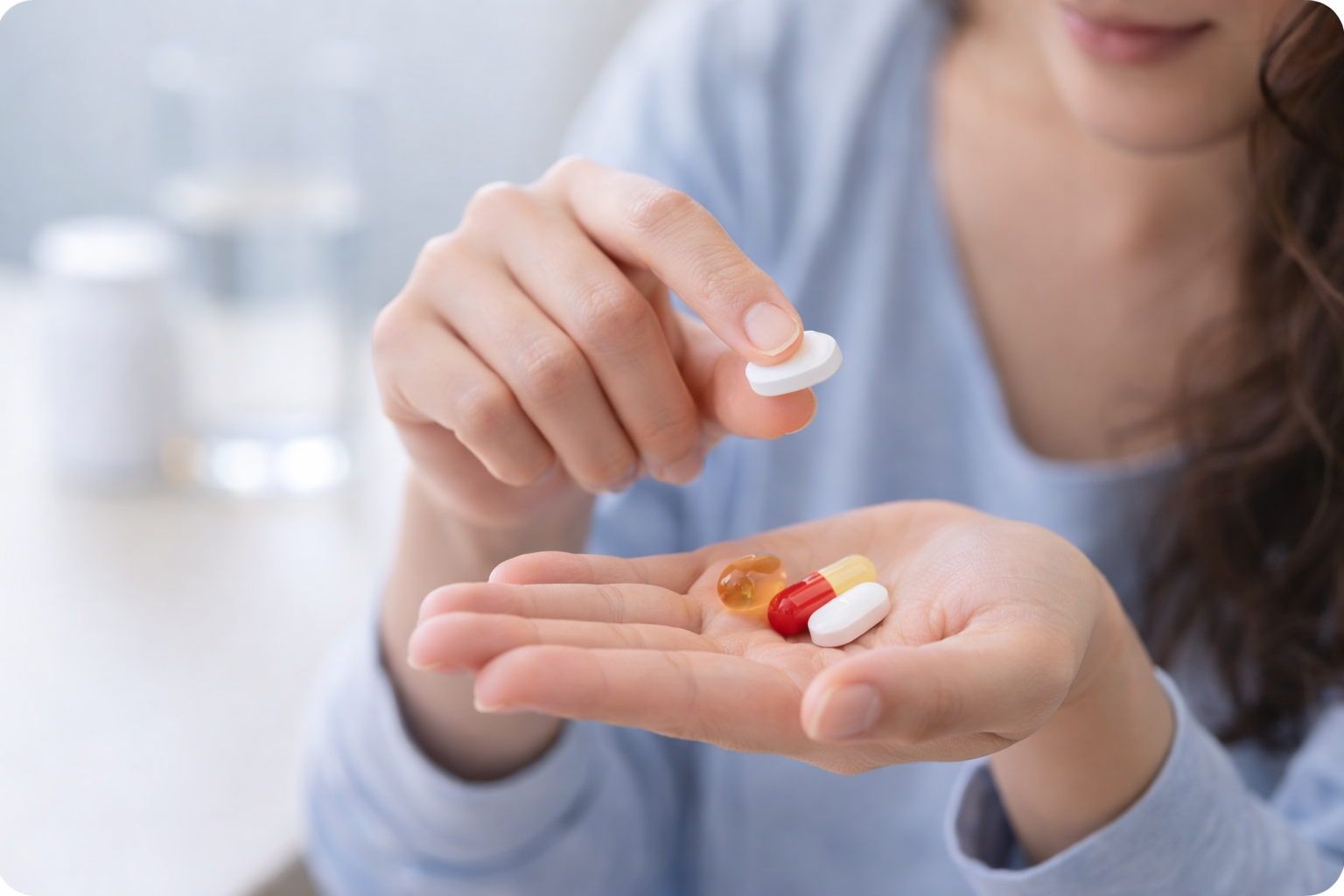 サプリメントを手にする女性